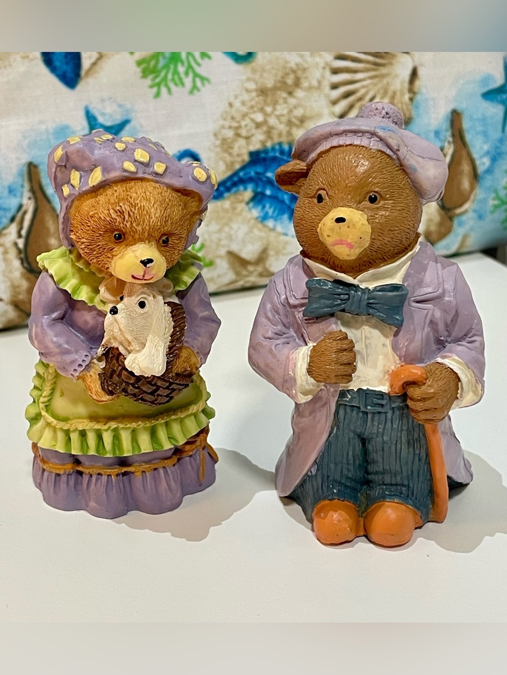 Vintage Grandma & Grandpa Teddy Bear Figurines Set of 2 Country Cottage Decor